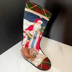Santa with Animals & Starry Sky Holiday Needlepoint Stocking